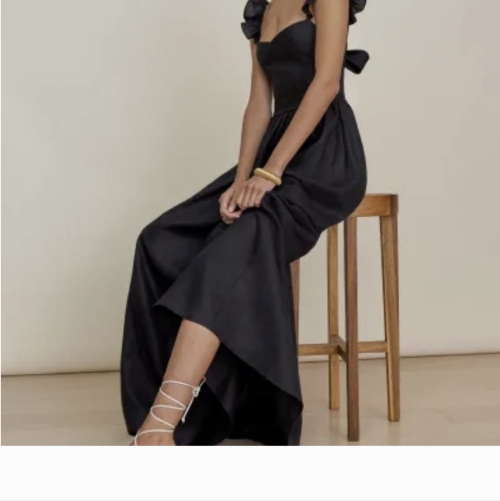 Reformation Vecchio Dress (Black) size 6 maxi gown linen - Picture 6 of 7